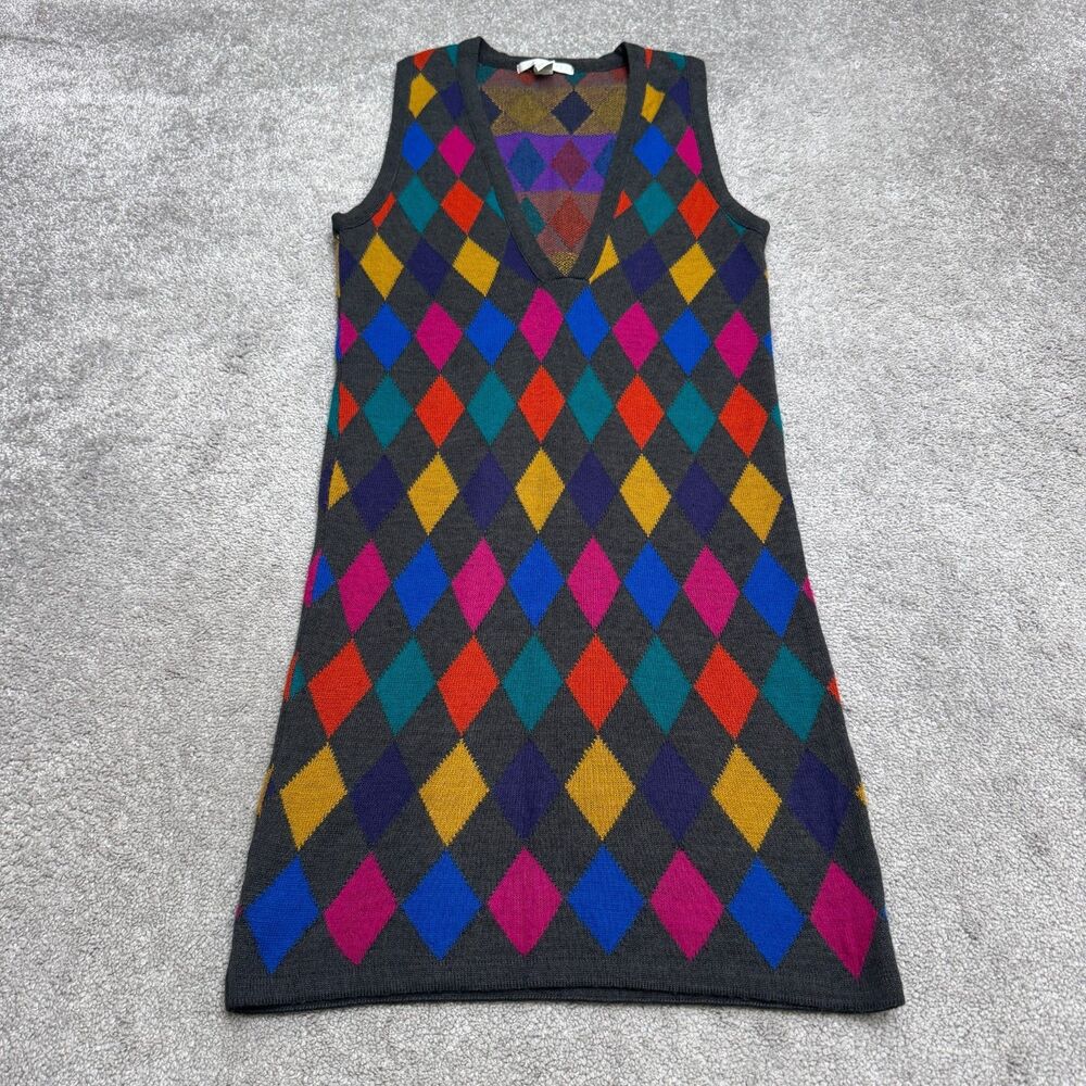 Vintage The Limited Argyle Sweater Vest Dress Womens Small Multicolor Wool Blend